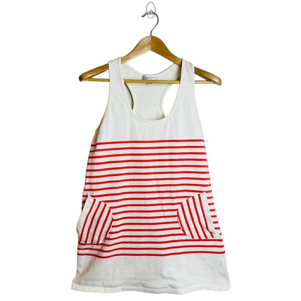 MILLY Women's Red and White Striped Racerback Tank Tunic Medium